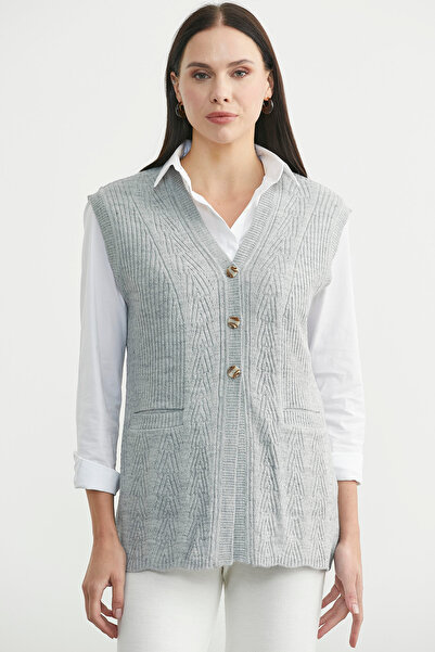 Sementa Buttoned Knit Vest with Pockets - Light Gray