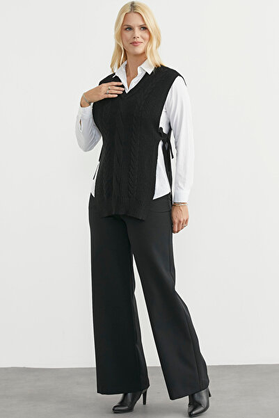 Sementa Wool Knit Sweater with Side Tie Detail - Black