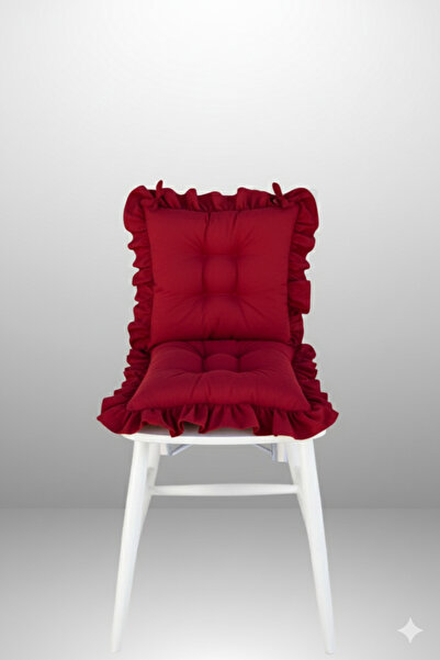 MİNDERHAN Backrested Fringed Chair Cushion (Set of 4) 45X45 cm Burgundy Color