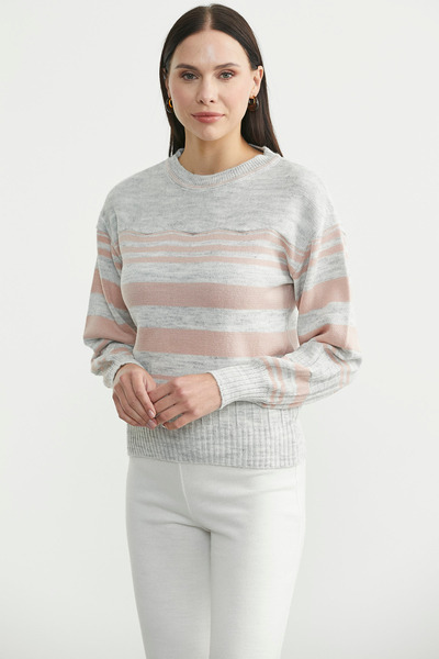 Sementa Pulover din lână cu dungi - Gri deschis