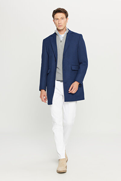 ALTINYILDIZ CLASSICS Standard Fit Regular Cut Mono Collar Patterned Overcoat with Flap Pockets