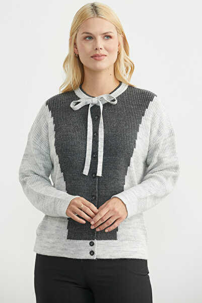 Sementa Wool Double Color Buttoned Knitwear Cardigan - Light Gray