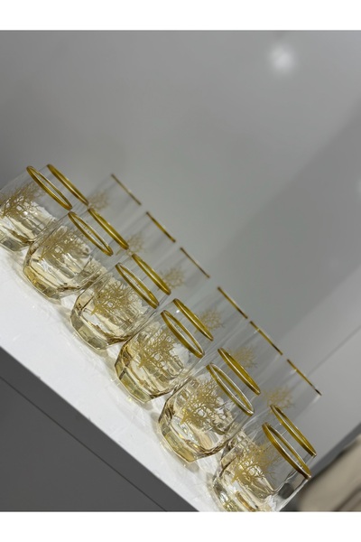 Hawve Diamond El İşçiliği Altın Yaldızlı Yaşam Ağacı Motifli 18 Parça Cam Bardak Seti