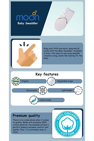 Moon Organic Cotton Baby Swaddler - Grey