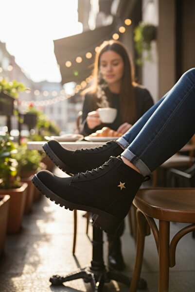 VeliKundura Γυναικείες μπότες MODESA από γνήσιο δέρμα άμμου με μαύρο φερμουάρ και κορδόνια VK_0005