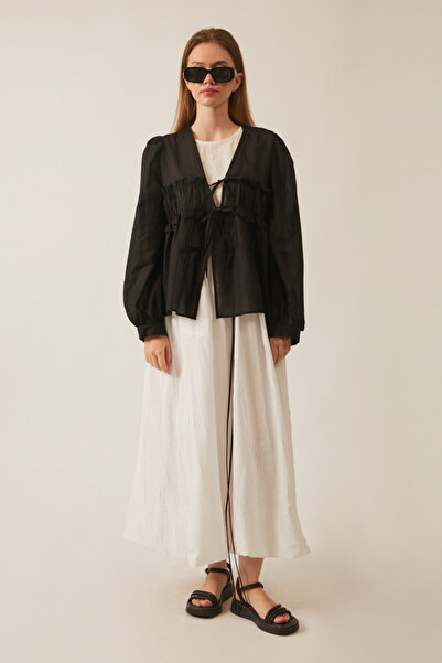 ZÜLAYS Büzgülü Vual Bluz Siyah