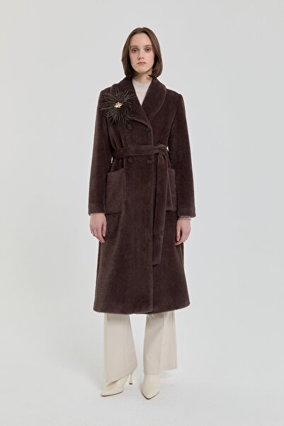 Nihan Kuşaklı Kruvaze Angora Kaban Kahve