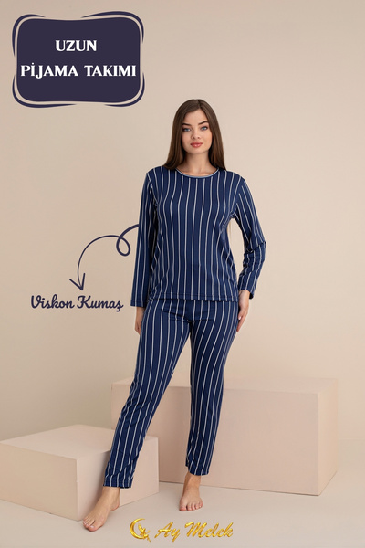 AYMELEK Women's Pajama Set Patterned Cotton Crew Neck Set