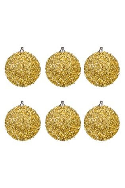 SHOPIENS Gold Tinsel Christmas Baubles Set Ø8 cm - 6 pcs