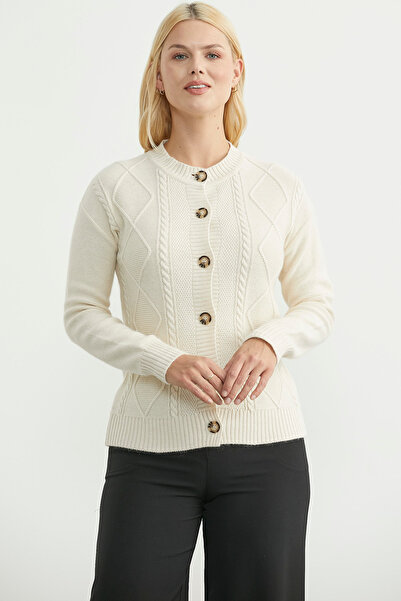 Sementa Buttoned Oversized Angora Knitwear Cardigan - Bone
