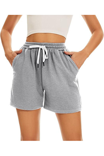 OEM Γυναικείο σορτς HAPYWER, μέγεθος XXL, βαμβακερό, ψηλή μέση, ανοιχτό γκρι χρώμα