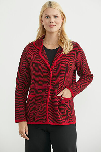 Sementa Houndstooth Shawl Collar Wool Knitwear Jacket - Red