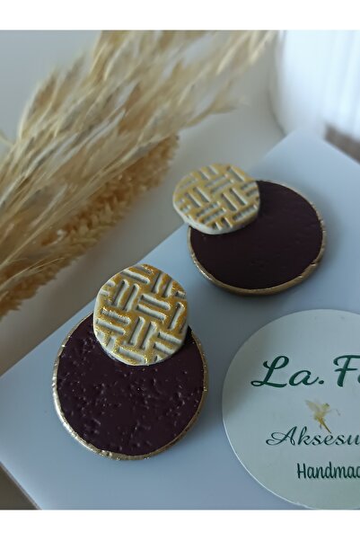 La fee aksesuar Mocha Coffee Gold Color Textured Ultra Light Polymer Clay Wom...