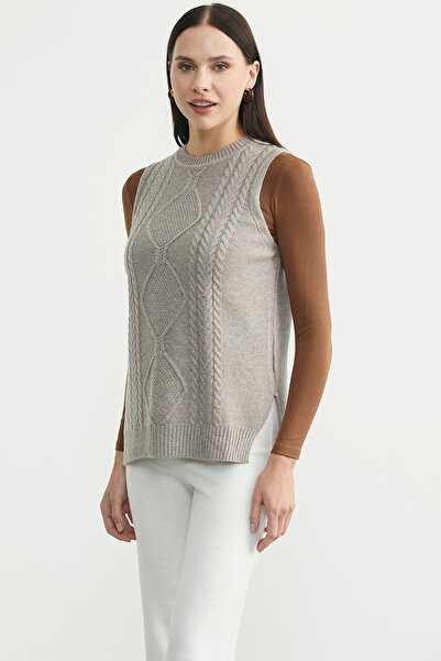Sementa Ethnic Motif Sleeveless Knit Sweater - Mink