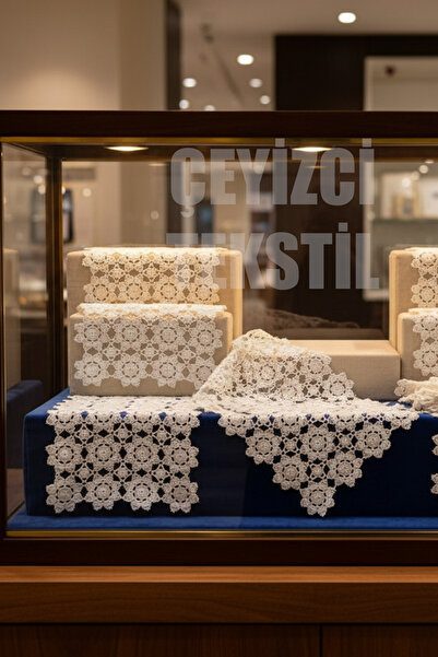 Çt Çeyizci Tekstil 6 Pieces Hall Display Cabinet Napkin Coffee Table Set, Tablecloth 6 Pieces Set