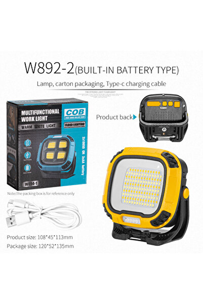 Choice W892-2 مصباح يدوي مدمج قوي COB مزود بمنفذ USB قابل لإعادة الشحن وبنك طاقة خارجي محمول C