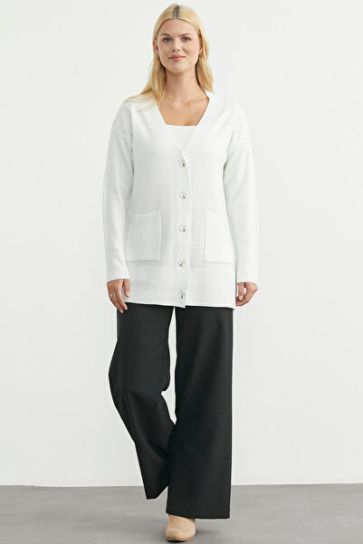 Sementa Oversize Cepli Triko Hırka - Kemik