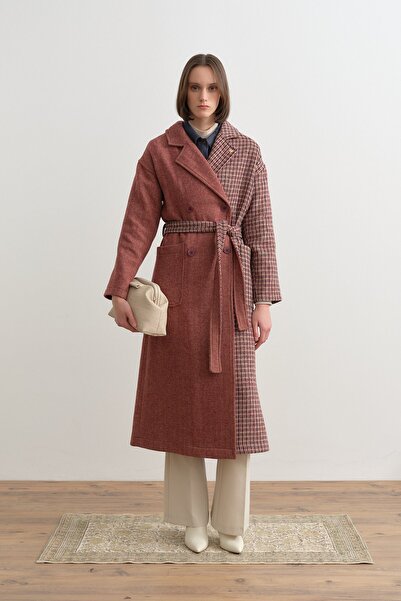 Nihan Kuşaklı Kruvaze Kaban Bordo