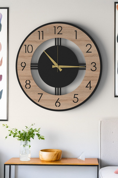 LUPOKRAFT Dekoratif Büyük Boy Ahşap Detaylı Modern Duvar Saati 48cm - Salon O...