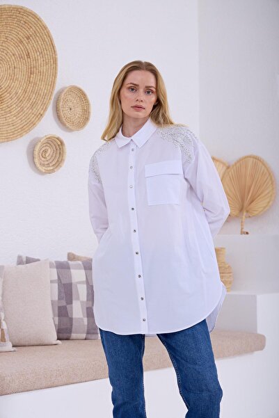 Moodbasic YENİ KADIN TAŞLI DANTELLİ GÖMLEK MB11.245