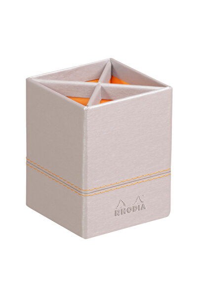 Rhodia Rhodiarama Pencil Holder Silver Suport instrumente scris, 8x8x11 cm, piele , argintiu,