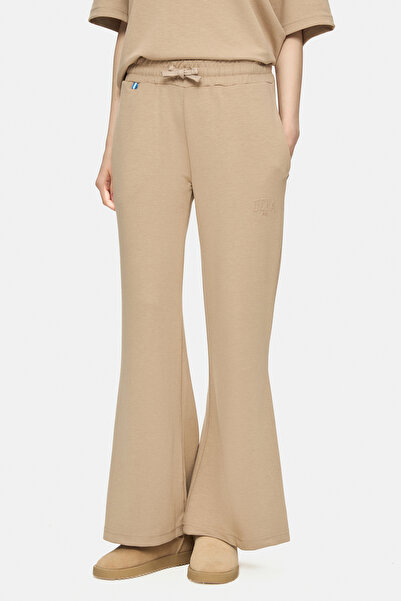 UCLA Urania Dark Beige Flared Seersucker Print Loose Fit Women's Sweatpants