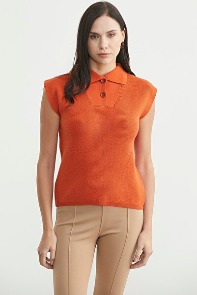 Sementa Shawl Collar Half Buttoned Knitwear Sweater - Orange