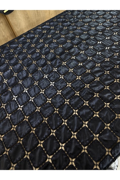 METERİAL Black Square Patterned Handcrafted Look Lace Fabric 135 cm – Stylish and Modern Evening Dress Fabric