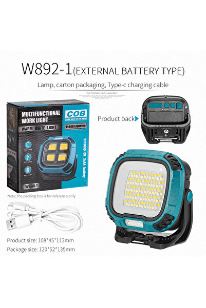Choice W892-1 مصباح يدوي خارجي أزرق قوي COB قابل لإعادة الشحن عبر USB وبنك طاقة محمول للاستخدام الخارجي C
