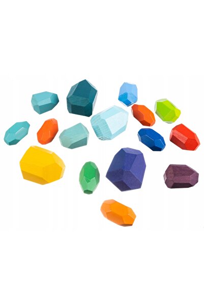 zola Set 16 coloured stones, stacking and balancing game, different sizes and colours, wood