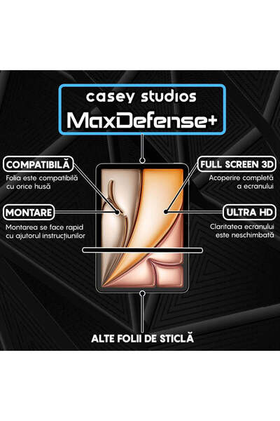 Casey Studios Folie iPad Air 11 2024, Full Cover, Ultra HD, Anti Zgarieturi, Anti Socuri, Transparenta