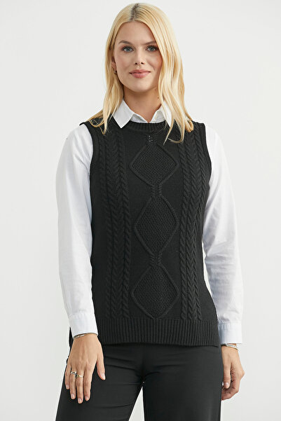Sementa Ethnic Motif Sleeveless Knit Sweater - Black