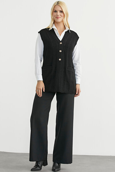 Sementa Buttoned Knit Vest with Pockets - Black