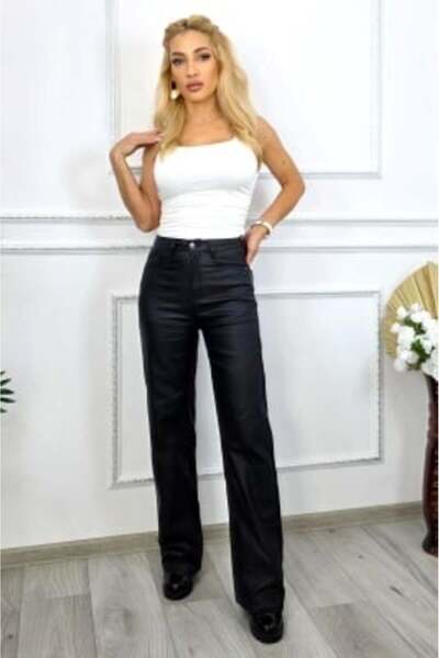 FashionForYou Starry -leather pants with pockets, wide cut, Black