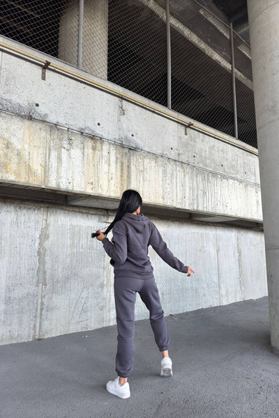 CİDDE Γυναικείο κοστούμι επένδυση fleece σετ φόρμας με κουκούλα με τρεις κλωστές Kangru, συμπαγές χτενισμένο βαμβάκι, εσωτερικά άνετο