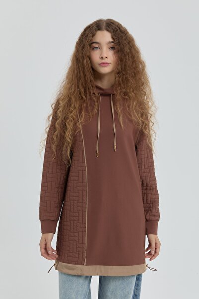 Nihan İnce Kapitone Garnili Sweat Kahve