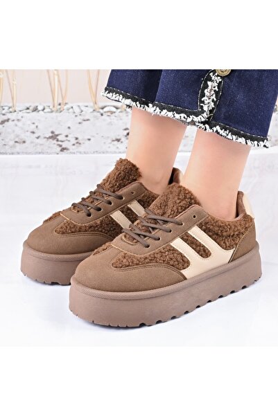 Tmall Pantofi sport pentru femei, Cu interior din blană, TM1D1458, Maro