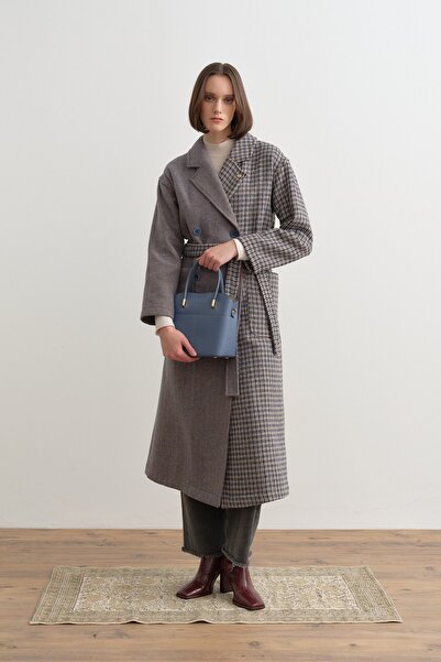 Nihan Kuşaklı Kruvaze Kaban İndigo