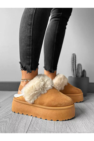 dehaine Women's fur clogs, MDB23, Camel