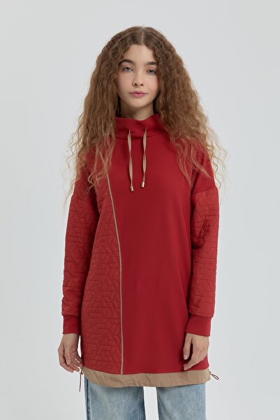 Nihan İnce Kapitone Garnili Sweat Kiremit