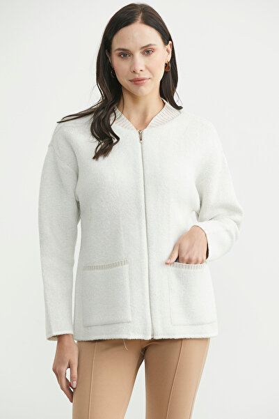Sementa Wool Knit Jacket with Zipper Pocket Detail - Bone