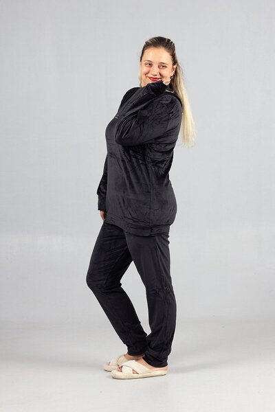 Truva XXL Hooded Velvet Plus Size Set Black – Premium Quality, Comfortable and Stylish Women's Tracksuit Set