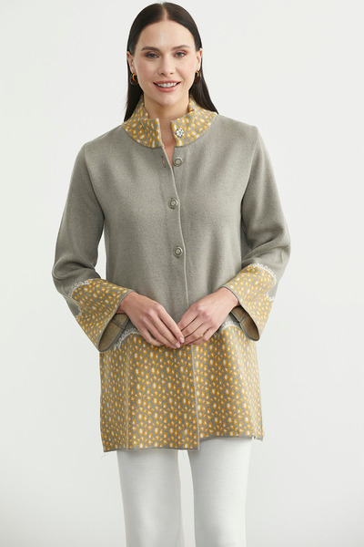 Sementa Dik Yaka Düğmeli Uzun Triko Hırka - Vizon