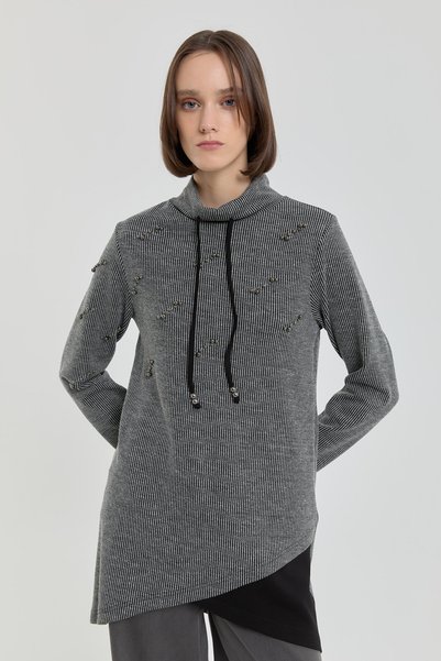Nihan Metal Stone Knitted Tunic Smoked