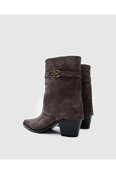 Cecia Vera Mini Hakiki Deri Bot Gri Süet