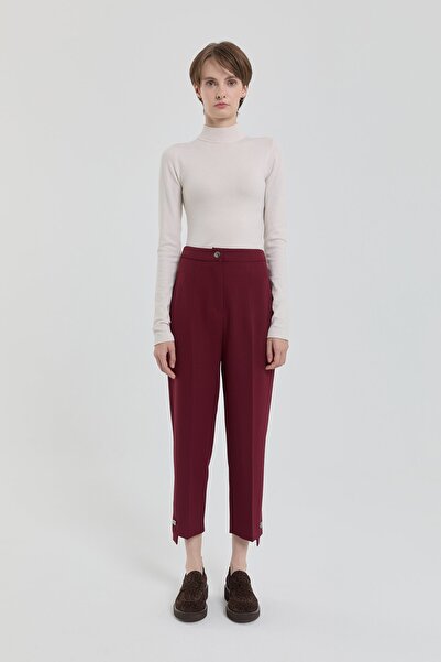 Nihan Gold Düğmeli Ütü İzli Poly. Viskon Pantolon Bordo