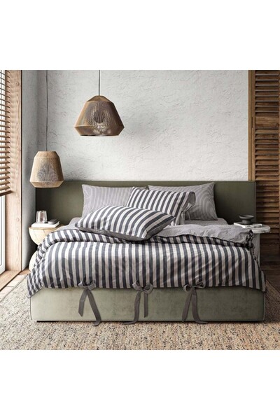 Class-Majoli Double bed linen with stripes and bows, 100% cotton ranforce, MySleep Harbor Beige/Anthracite