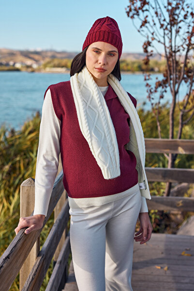 Sementa Shawl Collar Half Buttoned Knitwear Sweater - Burgundy