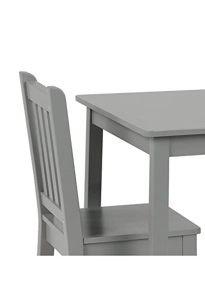 GINGER HOME Set of table and 2 chairs with backrest for children, gray wood, rounded edges, suitable