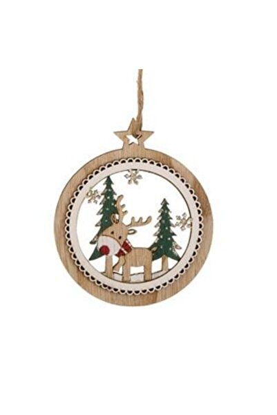 SHOPIENS Ornament de Crăciun din lemn - Glob de cerb 12 cm